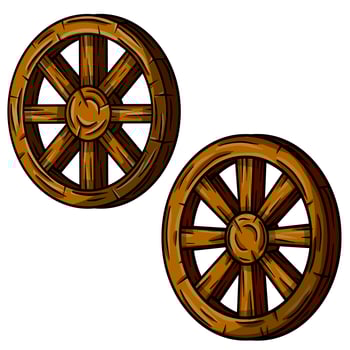 Set of old wooden cart wheels. vector