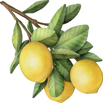 Hand drawn watercolor branch with lemons and green leaves vector