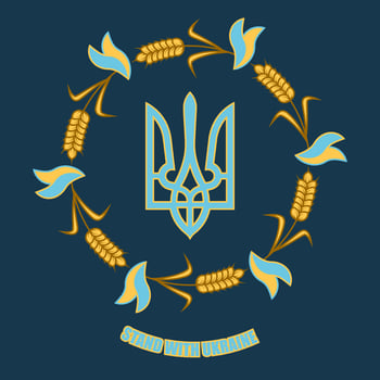 Coat of Arms of Ukraine in a Frame of Wheat With a Symbols of Ukraine vector