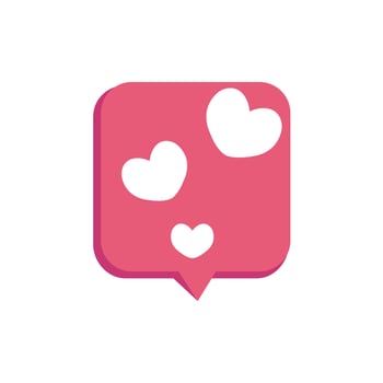 Vector illustration of heart inside bubble chat icon. Red speech bubble with heart. Happy Valentine's day, simple love icon symbol. Greeting card design for web, email, social media, banner.