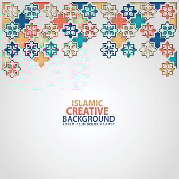 Islamic design greeting card background template with ornamental colorful detail of floral mosaic islamic art ornament vector
