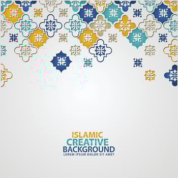 Islamic design greeting card background template with ornamental colorful detail of floral mosaic islamic art ornament vector