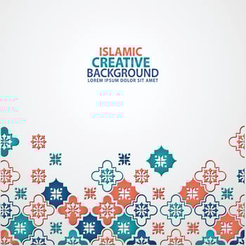 Islamic design greeting card background template with ornamental colorful detail of floral mosaic islamic art ornament vector