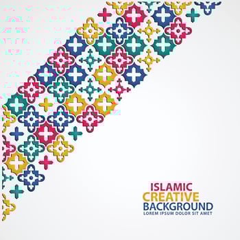 Islamic design greeting card background template with ornamental colorful detail of floral mosaic islamic art ornament vector