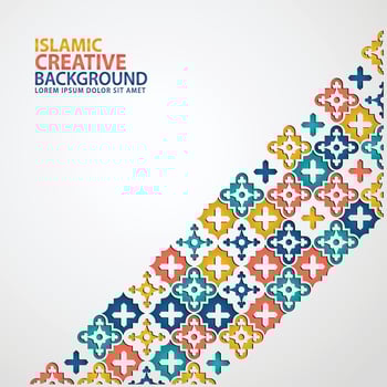 Islamic design greeting card background template with ornamental colorful detail of floral mosaic islamic art ornament vector