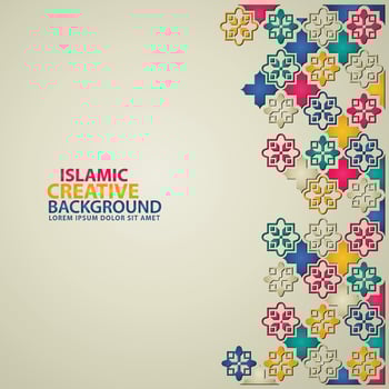 Islamic design greeting card background template with ornamental colorful detail of floral mosaic islamic art ornament vector