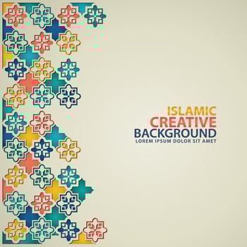 Islamic design greeting card background template with ornamental colorful detail of floral mosaic islamic art ornament vector