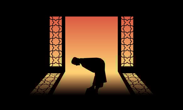 the silhouette of a moslem praying. Vector Illustration