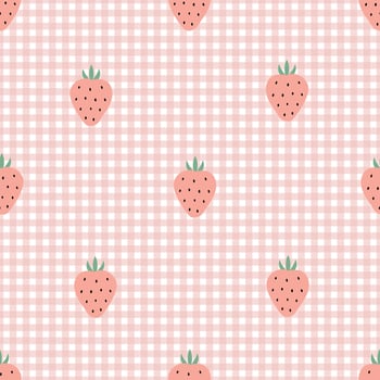 Nursery seamless pattern Strawberry on checkered background vector