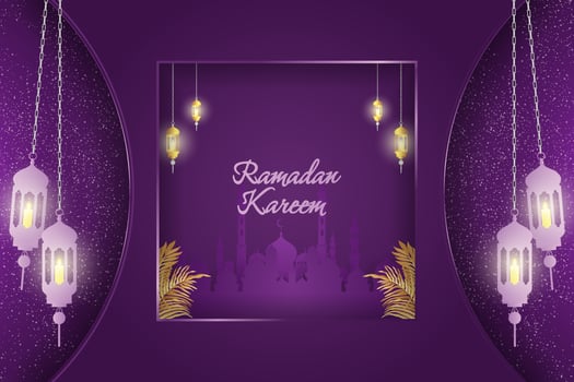Ramadan Kareem Islamic style background purple color with element vector