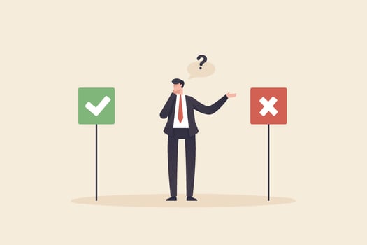 Right or wrong. Business decision right or wrong, true or false, correct and incorrect. vector