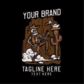 cowboy skeleton playing guitar vintage t shirt design template vector