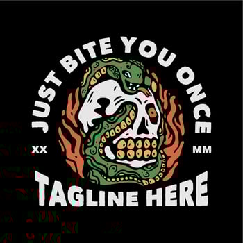 t shirt design just bite you once with snaked coiled over the skull and black background vintage illustration vector