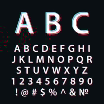 Vector Glitch alphabet. Modern social media font