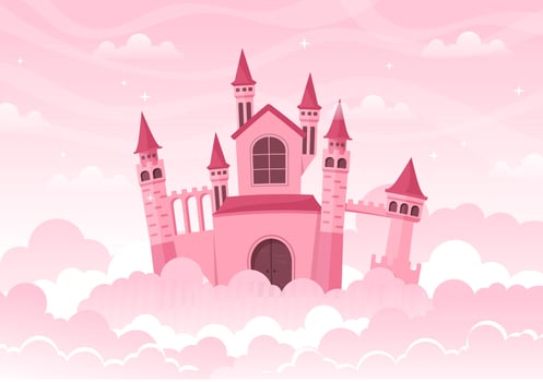 Castle with Majestic Palace Architecture and Fairytale Like Scenery in Cartoon Flat Style Illustration vector