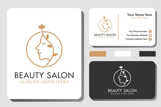 feminine luxury and Beauty woman hair salon gold gradient logo. nature cosmetic, skin care business logo with business card vector