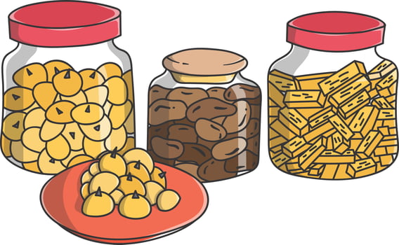 vector illustration for Eid mubarak cake, nastar, kastengel, and dates.  Great for advertising banners, books, magazines, stickers, coloring books, social media, digital media, and decorations.