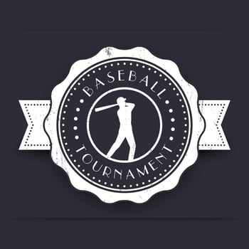 Baseball tournament vintage badge, sign with baseball player at bat, vector illustration