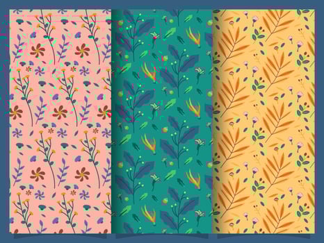 Set of floral pattern collection with hand drawn style vector