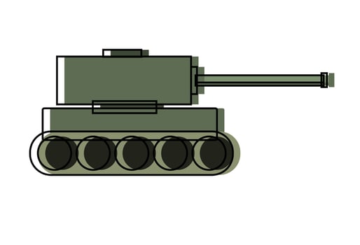 Greenish colored military tank. Illustration of military tank on war. Military tank vector icon. Tank isolated on white background.