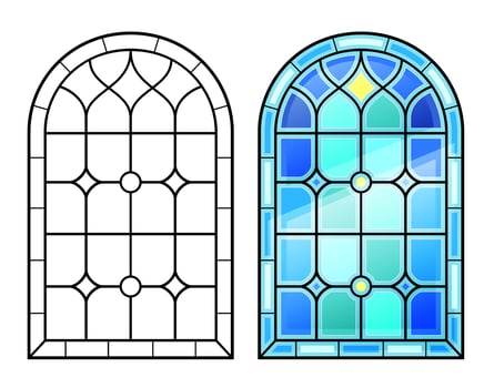 Arched vintage old window with stained glass vector