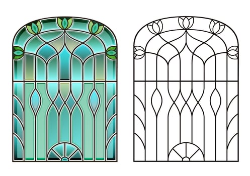 Arched vintage old window with stained glass vector