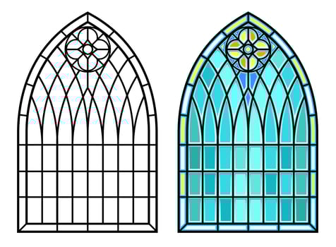 Medieval Gothic stained glass window vector set