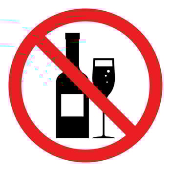 No alcohol drink forbidden sign symbol bottle and flute glass logo vector