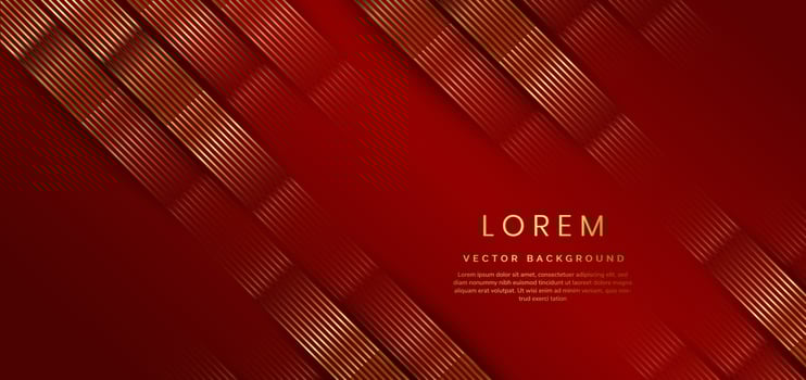 Abstract 3D luxury template shiny red background with lines golden glowing. Template premium award design. vector