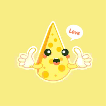 cute and kawaii awaii cheese character. Funny happy smiling cheese. Flat cartoon character illustration icon. Happy funny asian character for children's restaurant menu, Fast Food sticker vector