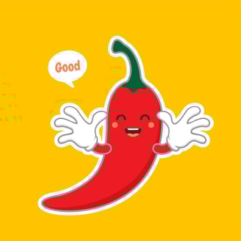 cute and kawaii chili character flat design vector illustration. can be used in restaurant menu, cooking books and organic farm label. Hot chili pepper cartoon character