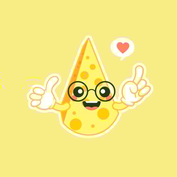 cute and kawaii awaii cheese character. Funny happy smiling cheese. Flat cartoon character illustration icon. Happy funny asian character for children's restaurant menu, Fast Food sticker vector