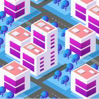Isometric Purple blue view of the city vector