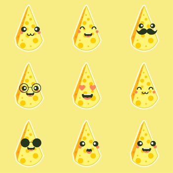 cute and kawaii awaii cheese character. Funny happy smiling cheese. Flat cartoon character illustration icon. Happy funny asian character for children's restaurant menu, Fast Food sticker vector