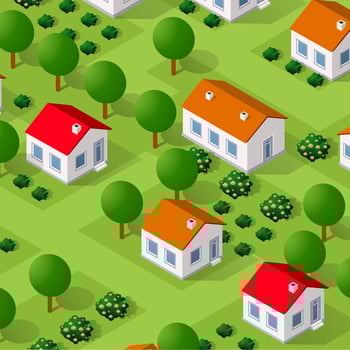 Rural isometric ranch farm with trees fields and garden bed vector