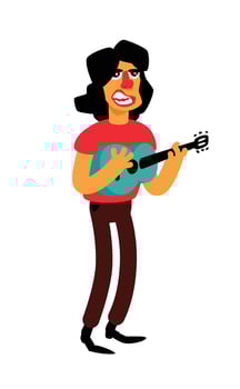 Illustration of a singer with a guitar. Vector. Funny character. Cartoon man sings beautiful songs. Latin American music performer. vector