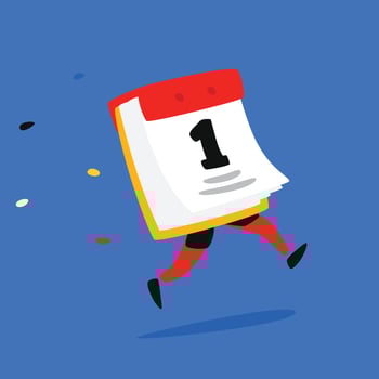 Icon running calendar. Vector. Logo. Funny illustration of a paper tear-off calendar. Cartoon badge, emblem for the company. Sticker and mascot for the store site. Mode of operation. vector