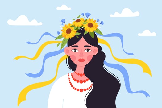 Ukrainian woman with a national Ukrainian wreath on her head vector