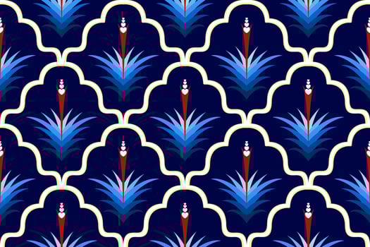 Moroccan ikat ethnic seamless pattern design. Aztec fabric carpet mandala ornament native boho chevron textile decoration wallpaper. Tribal turkey African Indian traditional embroidery vector