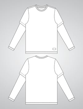 Long sleeve T shirt overall technical fashion flat sketch vector Illustration template front and back views isolated on Grey background. Basic apparel Design Mock up for Men's, Kids and boys.