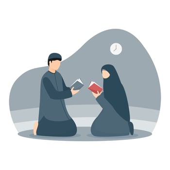 Muslim Couple Read Qur'an in Ramadhan vector