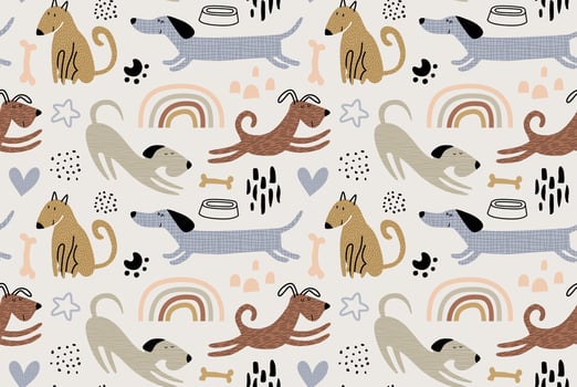 Childish seamless pattern with funny dogs. vector
