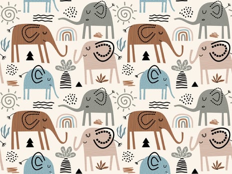 seamless pattern with cute elephants. vector
