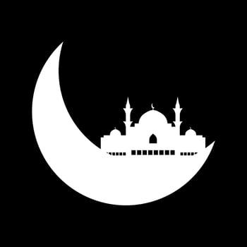 Crescent moon with mosque vector