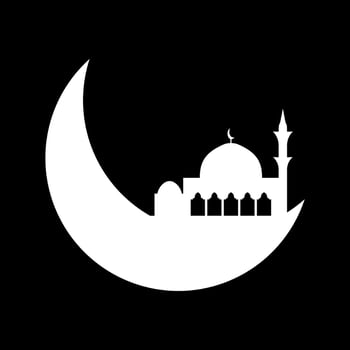 Crescent moon with mosque vector