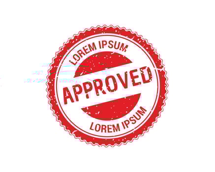 Approved stamp in rubber style, red round grunge approved sign, rubber stamp on white, vector illustration