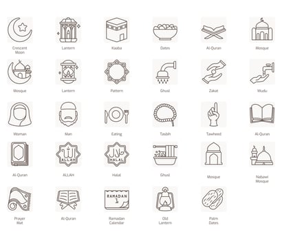 Islamic Line Icon set, Islamic holiday symbols collection, vector illustrations
