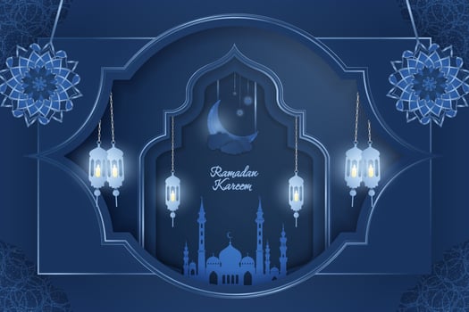 Ramadan Kareem Islamic background blue luxury with mosque vector