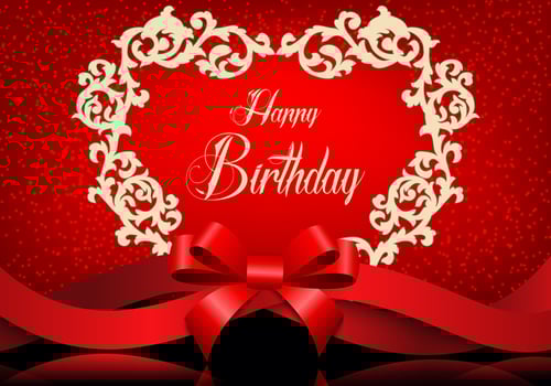 Birthday background with gold greeting card and red ribbon.Vector vector
