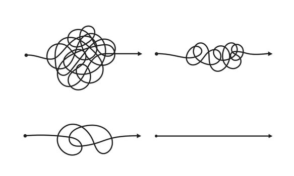 Complex and easy simple way from start to end vector illustration set.